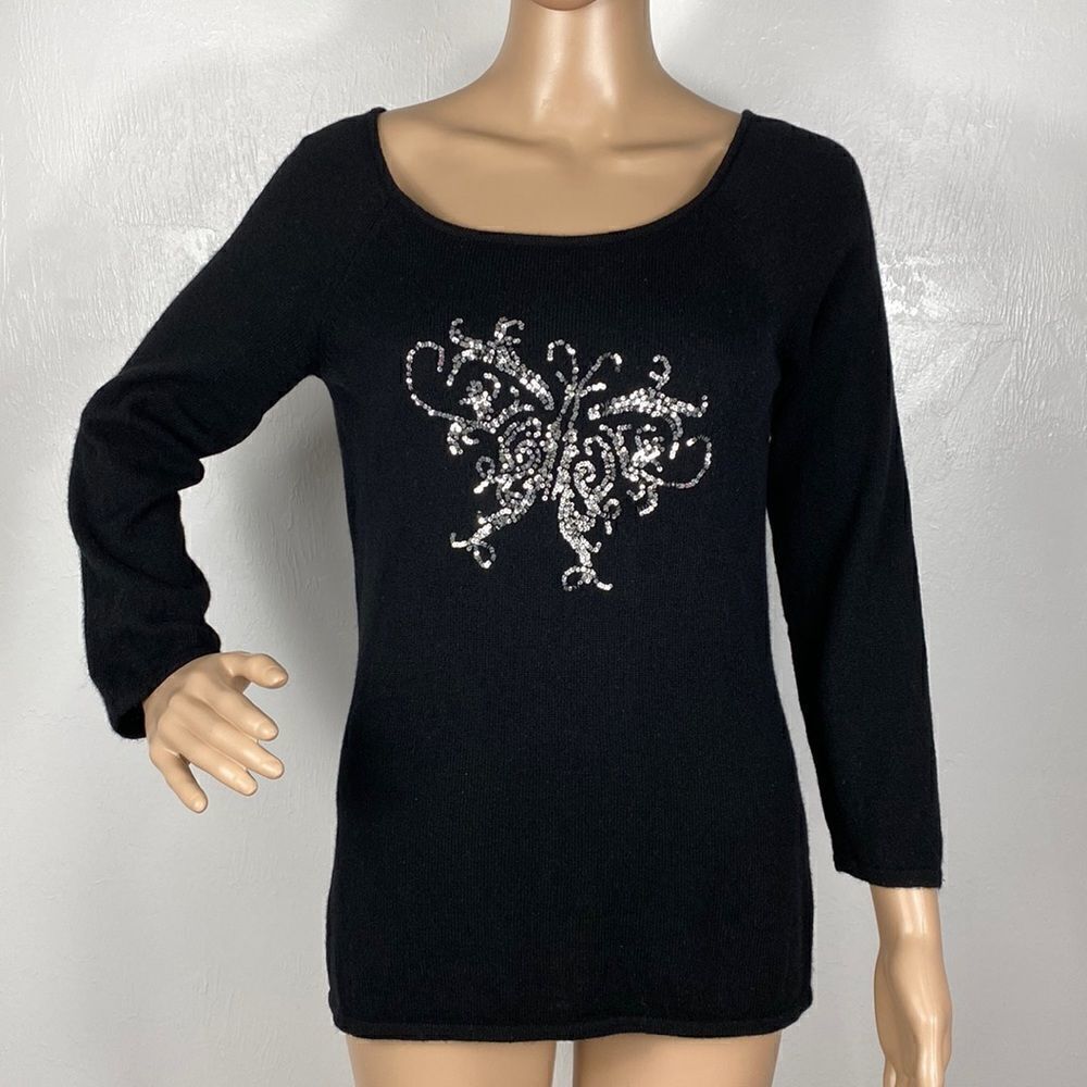 Antonio Melani Black 100% Cashmere Embellished Pullover Sweater Size M